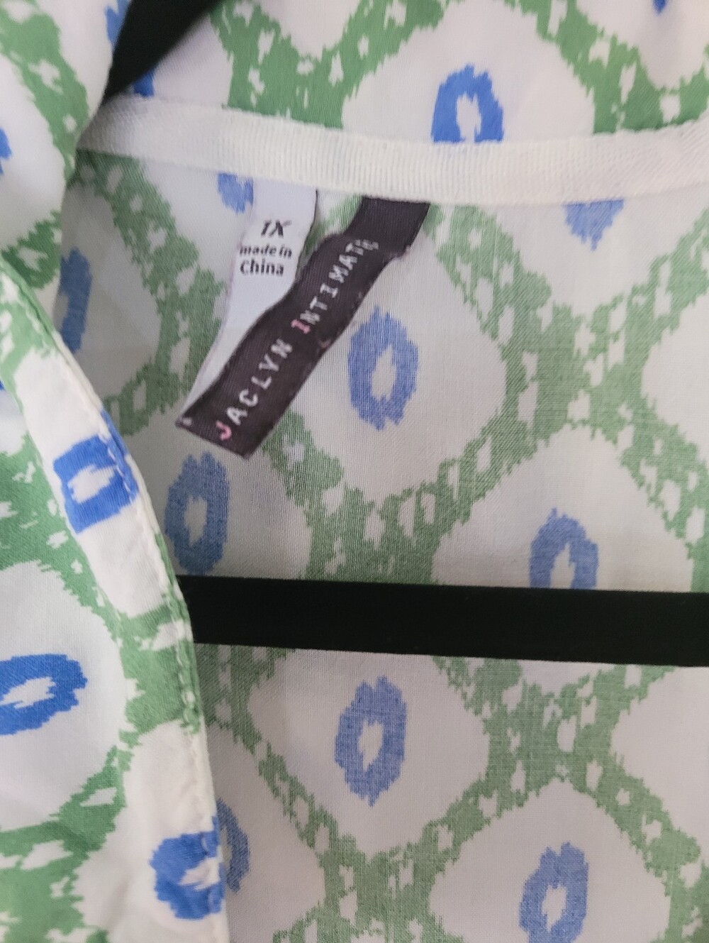 Jaclyn Intimates 1X Green & Blue Geometric Button-Front Pajama Set - Picture 8 of 9